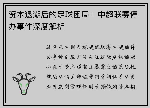 资本退潮后的足球困局：中超联赛停办事件深度解析