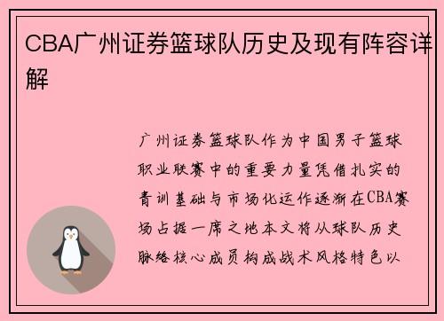 CBA广州证券篮球队历史及现有阵容详解