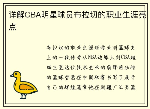 详解CBA明星球员布拉切的职业生涯亮点